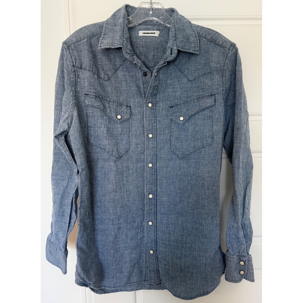 Taylor Stitch "The Western" Shirt Striped Hemp Chambray Size 38 (S)
